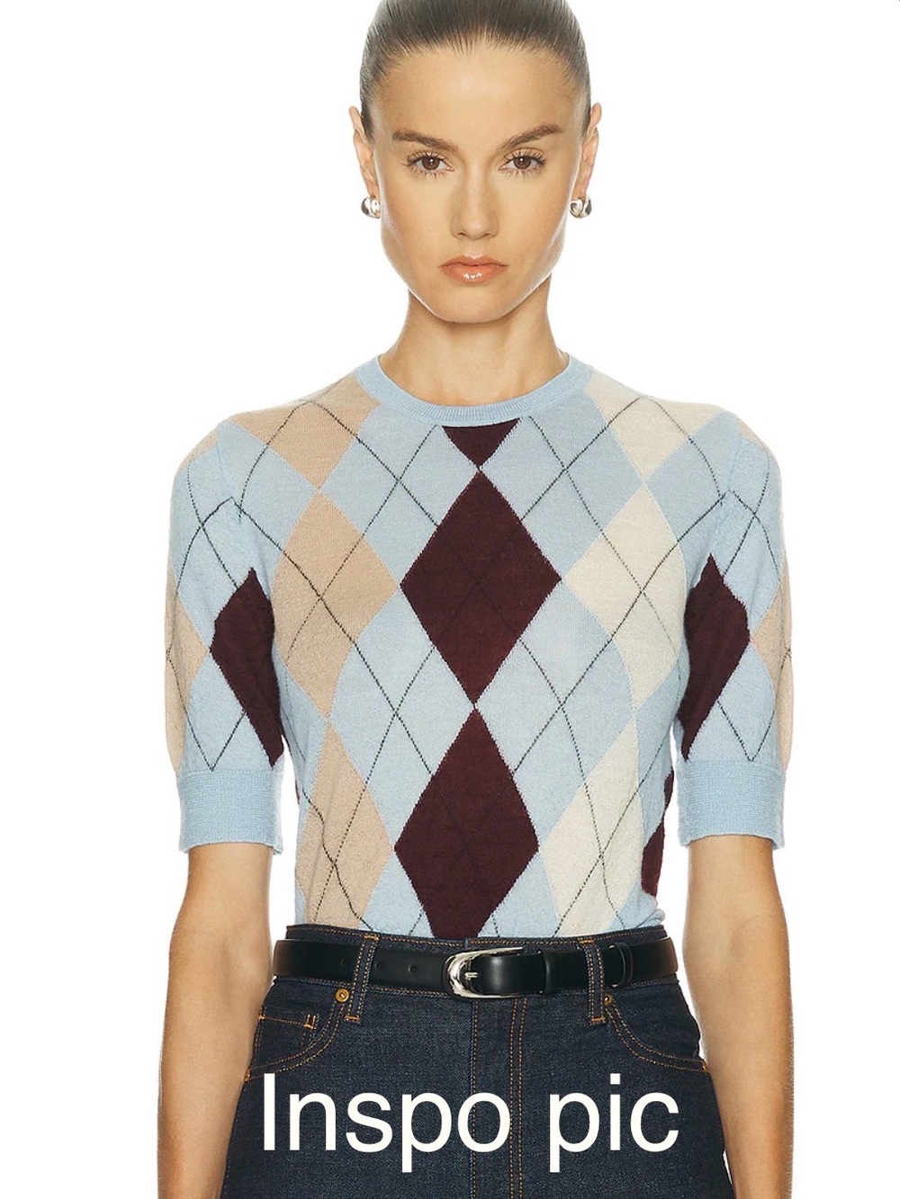 100% Wool Liz Claiborne Purple & Black Argyle Short Sleeve Sweater